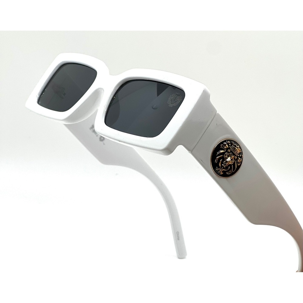 White Frame Sunglasses Rectangle Unique Visual Dark Black Lens UV40 Protection - Picture 3 of 9